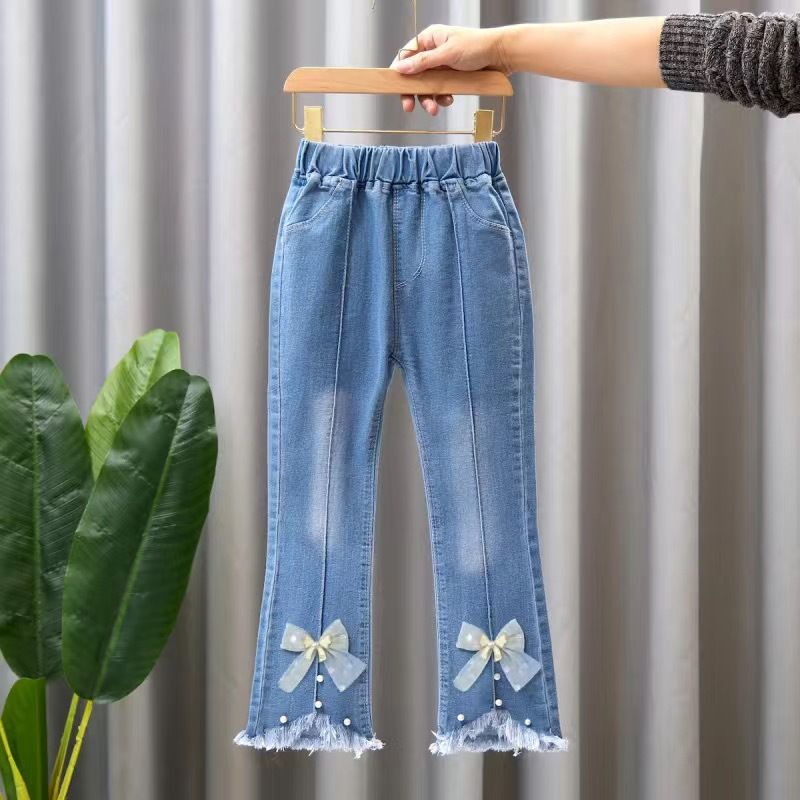 Children's clothing, spring and autumn styles, girls' jeans, medium and large children's wide leg pants, baby casual girls' flared long pants