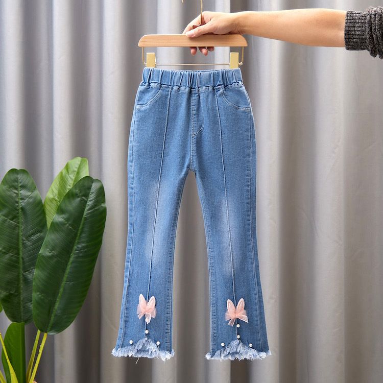 Children's clothing, spring and autumn styles, girls' jeans, medium and large children's wide leg pants, baby casual girls' flared long pants