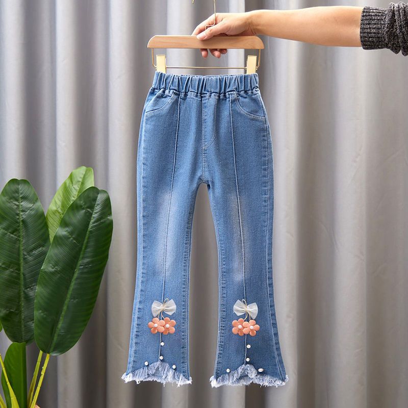 Children's clothing, spring and autumn styles, girls' jeans, medium and large children's wide leg pants, baby casual girls' flared long pants