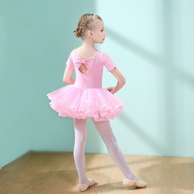 Pure cotton children's dance wear, short-sleeved girls' ballet skirts, little girl's training uniforms, Chinese dance pink long-sleeved chiffon skirts