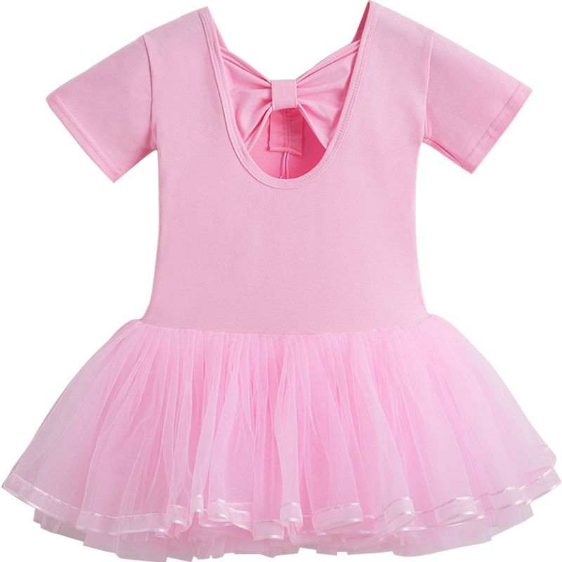Pure cotton children's dance wear, short-sleeved girls' ballet skirts, little girl's training uniforms, Chinese dance pink long-sleeved chiffon skirts