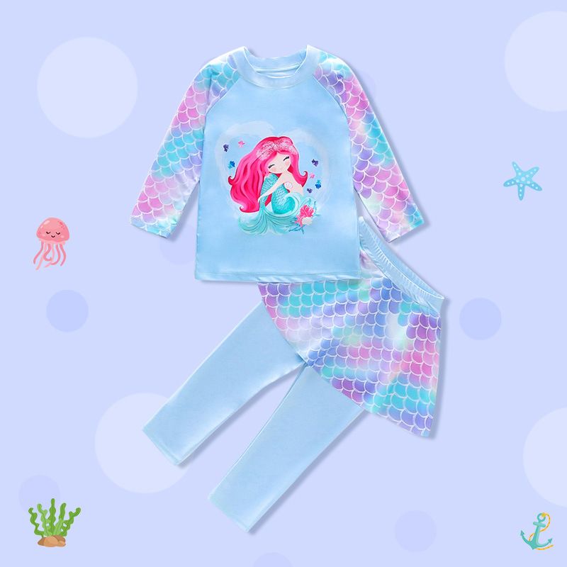 Children's swimwear, girls' long sleeved long pants, sunscreen swimwear, children's quick drying, girls' medium to large-sized mermaid swimsuit set