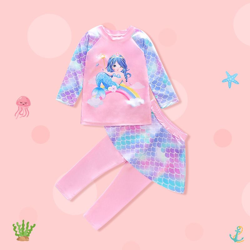 Children's swimwear, girls' long sleeved long pants, sunscreen swimwear, children's quick drying, girls' medium to large-sized mermaid swimsuit set