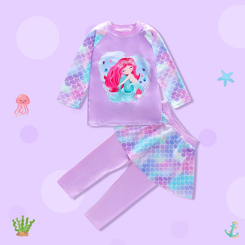 Children's swimwear, girls' long sleeved long pants, sunscreen swimwear, children's quick drying, girls' medium to large-sized mermaid swimsuit set