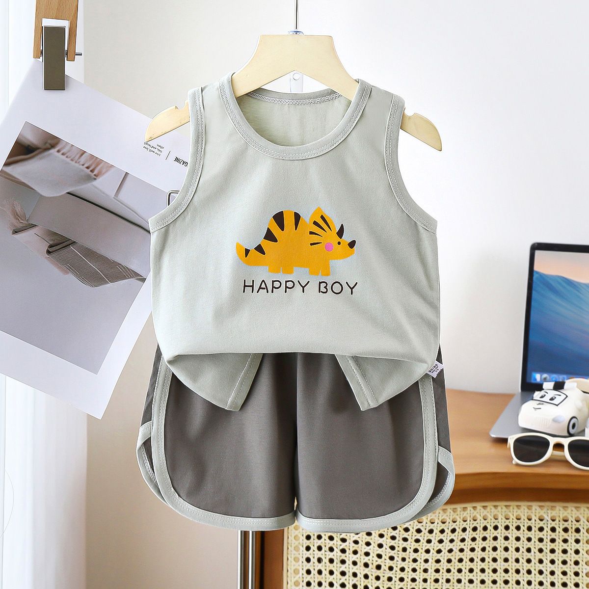 Children's vest set, pure cotton, summer new style, baby sleeveless clothes, boys' shorts, boys' Korean clothing, children's clothing