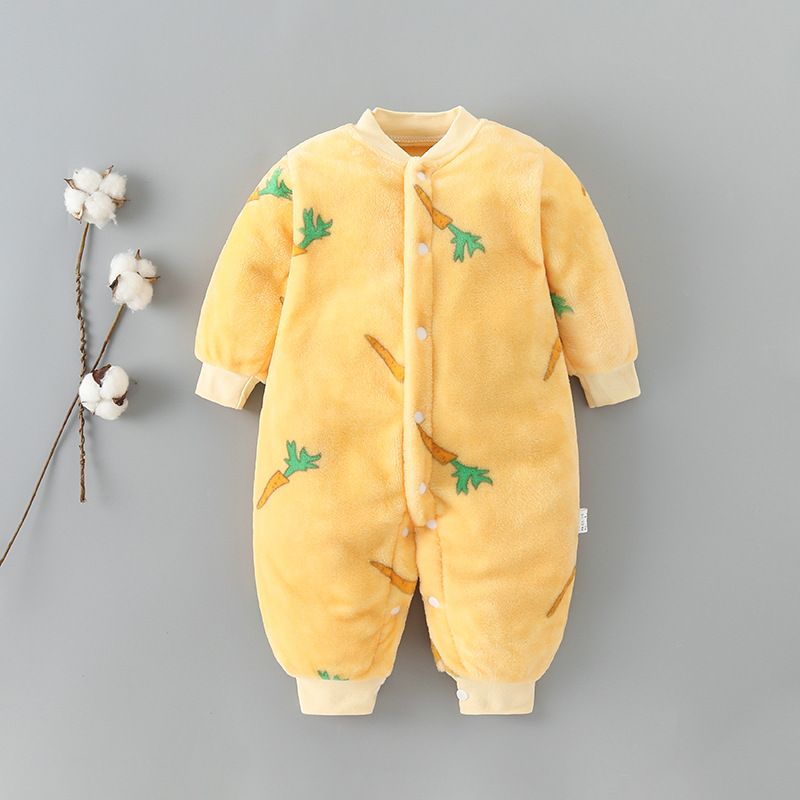 Baby clothing for spring, autumn, winter, short sleeved, thick fitting, men's and women's baby flannel warm jumpsuit, pajamas