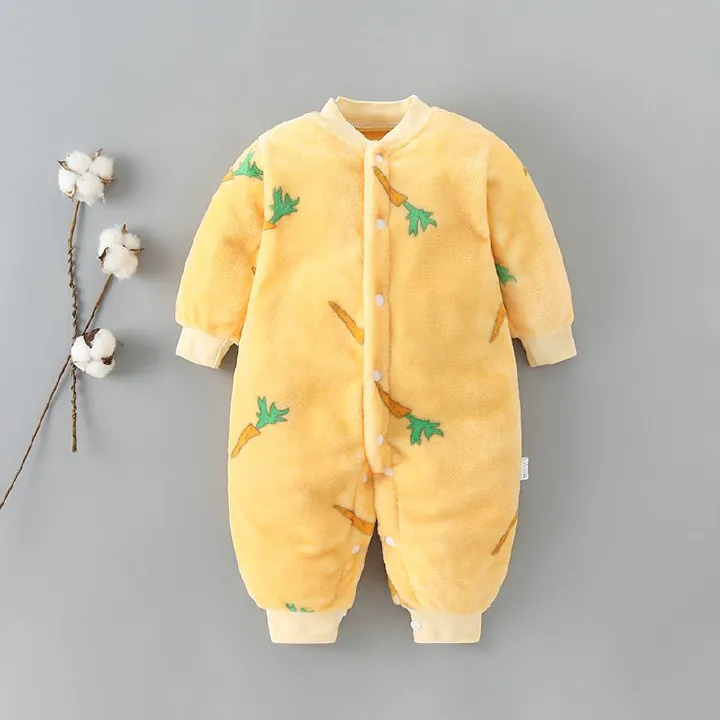 Baby clothing for spring, autumn, winter, short sleeved, thick fitting, men's and women's baby flannel warm jumpsuit, pajamas