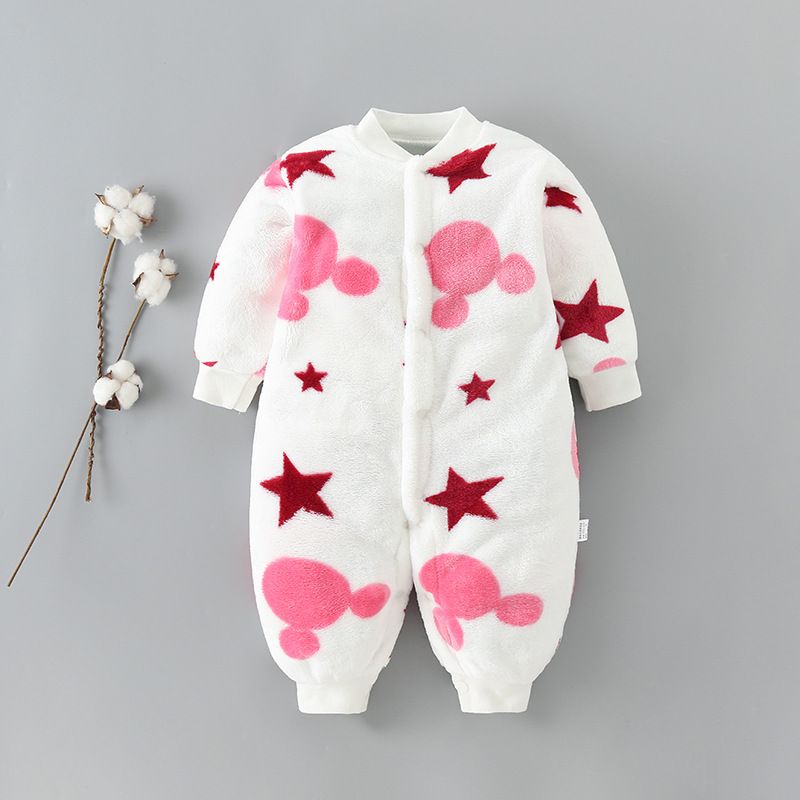 Baby clothing for spring, autumn, winter, short sleeved, thick fitting, men's and women's baby flannel warm jumpsuit, pajamas