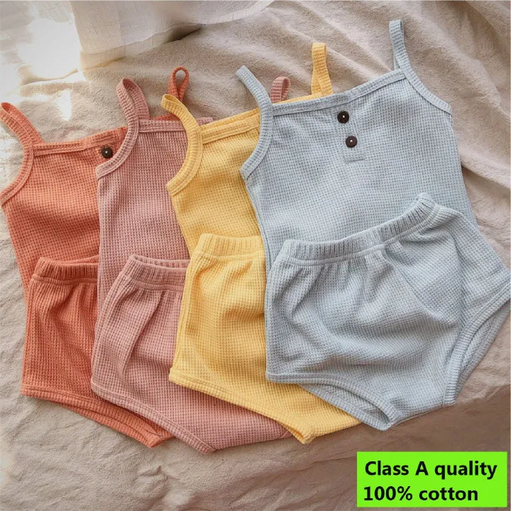 Children's summer new baby camisole vest set, girls' Korean children's clothing, baby triangle shorts