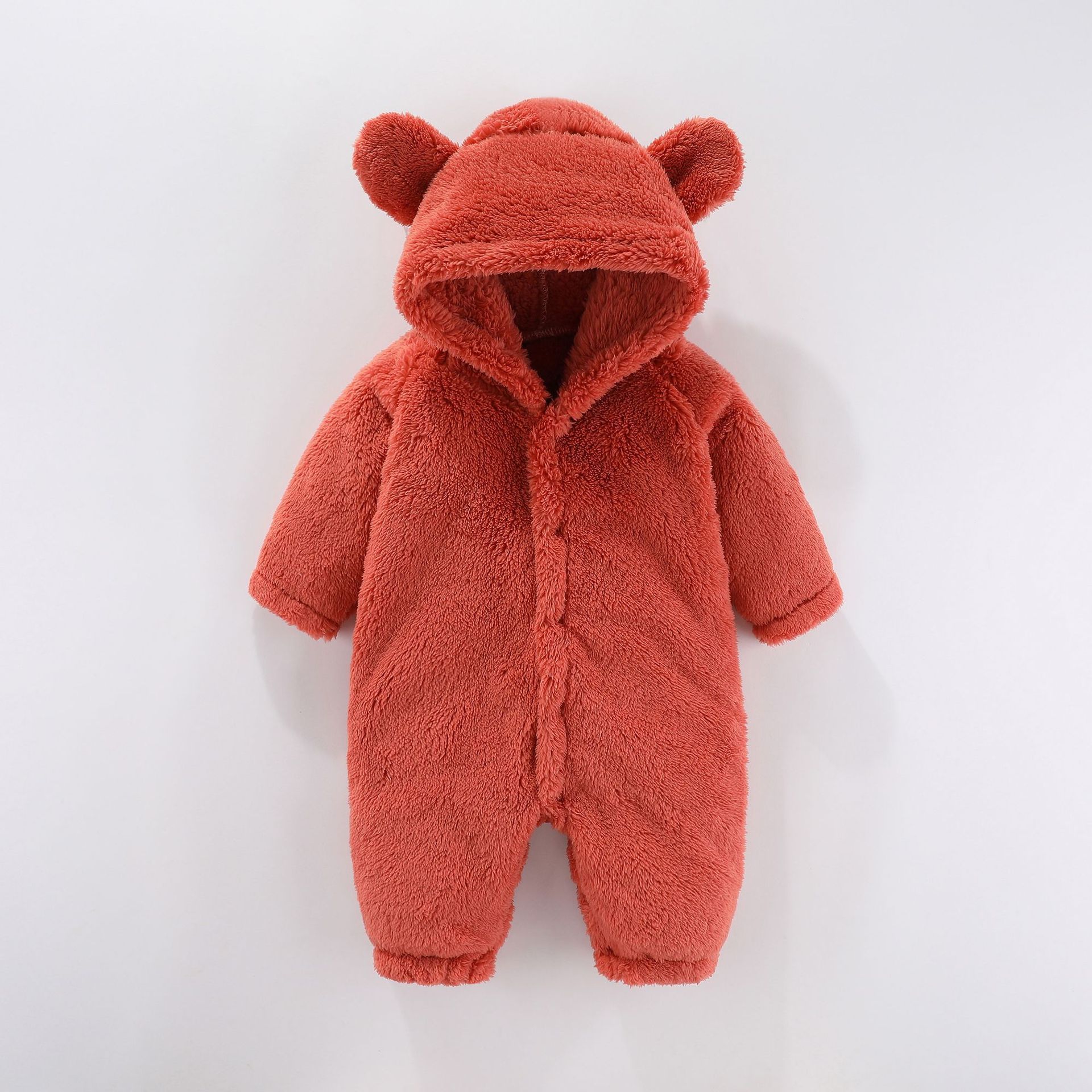 Newborn lamb wool jumpsuit, baby long sleeved crawling suit, hooded cute hoodie, children's clothing
