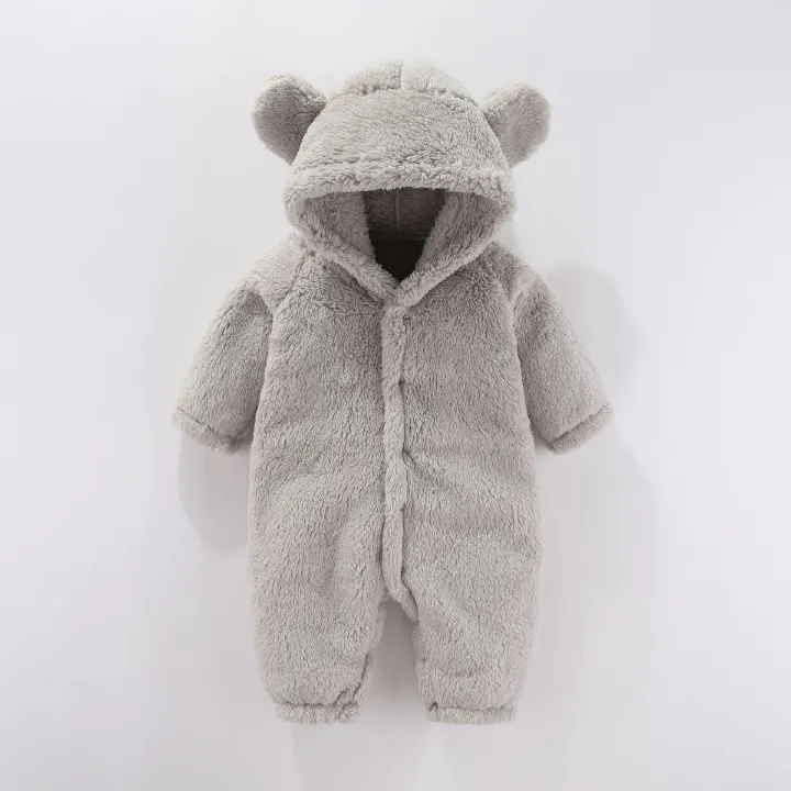 Newborn lamb wool jumpsuit, baby long sleeved crawling suit, hooded cute hoodie, children's clothing