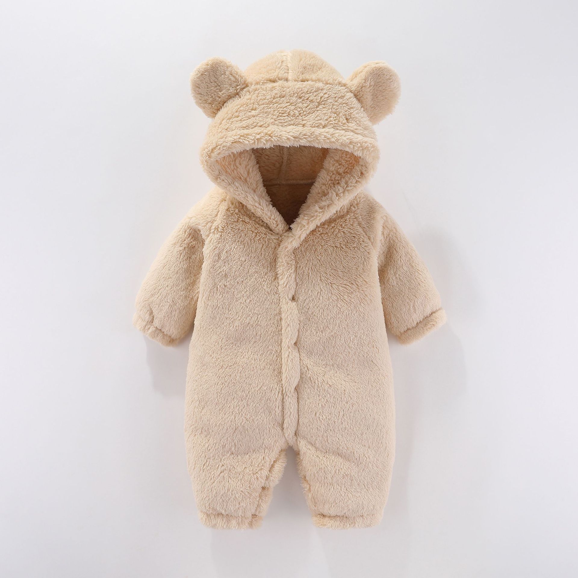 Newborn lamb wool jumpsuit, baby long sleeved crawling suit, hooded cute hoodie, children's clothing