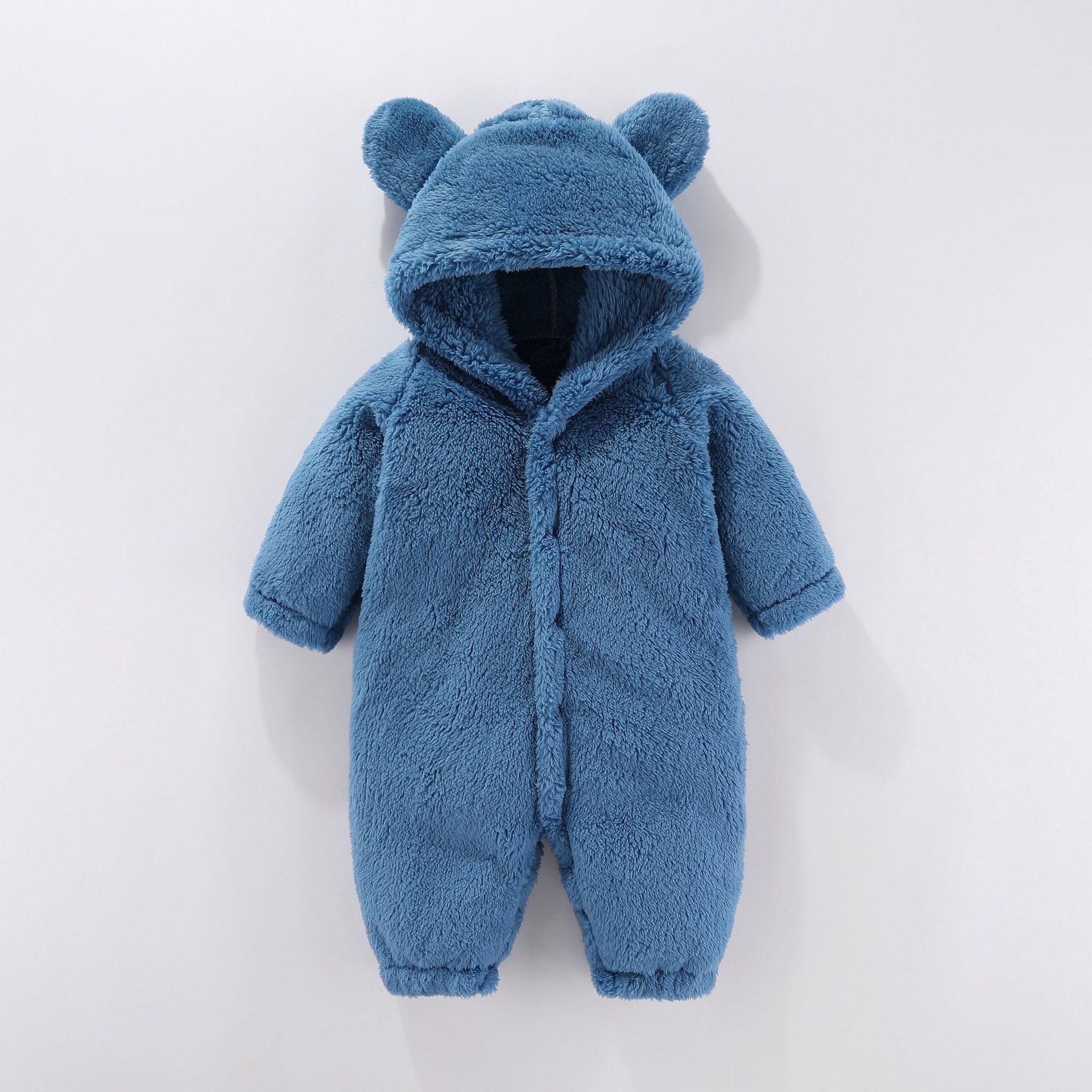 Newborn lamb wool jumpsuit, baby long sleeved crawling suit, hooded cute hoodie, children's clothing