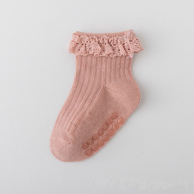 Newborn adhesive anti slip spring and autumn cotton socks for infants and young children aged 0-6 months, princess lace socks for babies, floor socks for babies