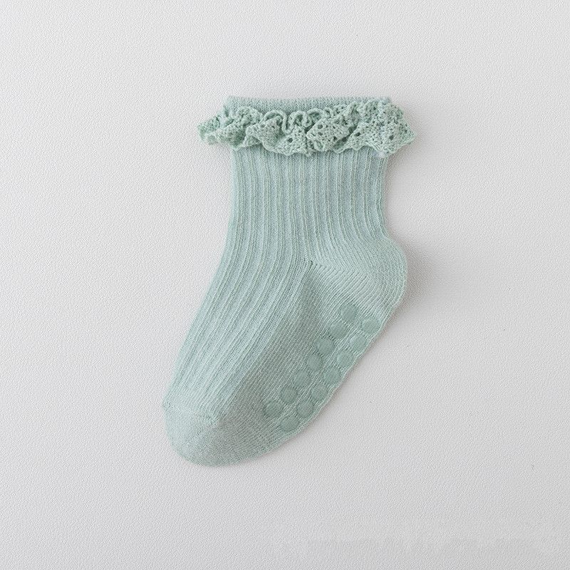Newborn adhesive anti slip spring and autumn cotton socks for infants and young children aged 0-6 months, princess lace socks for babies, floor socks for babies