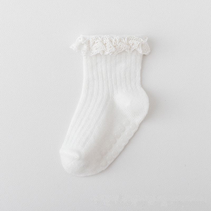 Newborn adhesive anti slip spring and autumn cotton socks for infants and young children aged 0-6 months, princess lace socks for babies, floor socks for babies