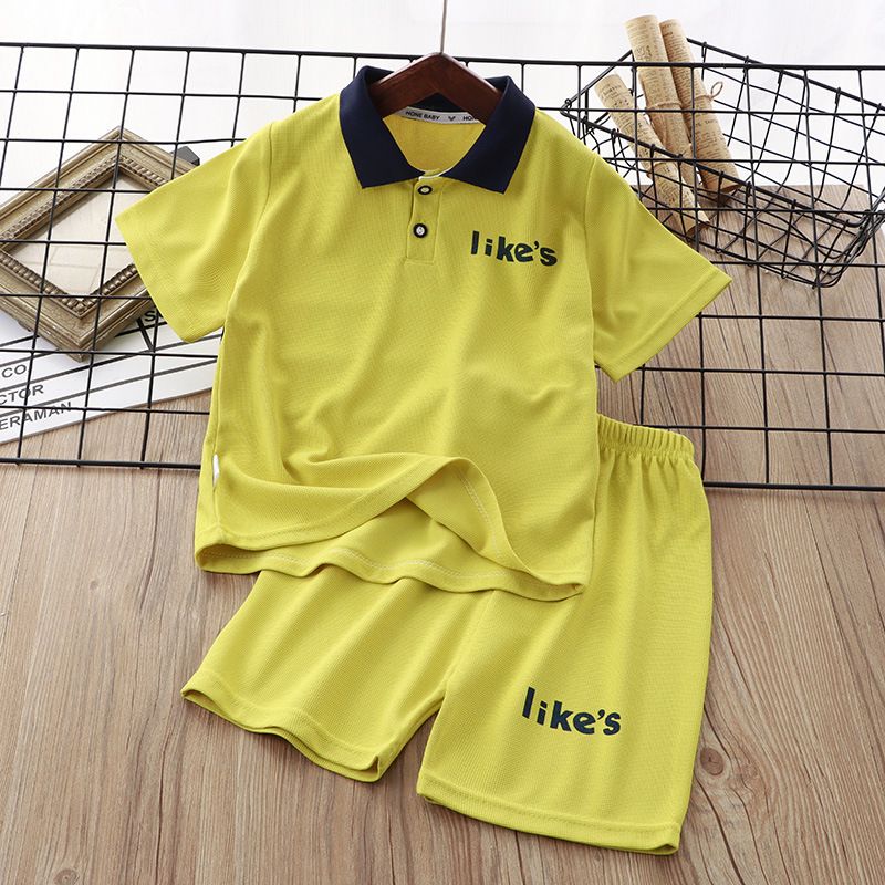 Summer New Kids' Waffle Short Sleeve Polo Shirt Sets for Boys and Girls, Korean Style Casual Outfits, Children's Wear Wholesale
