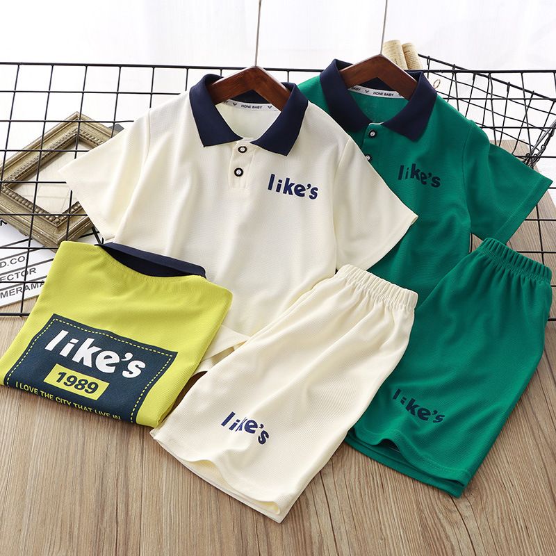 Summer New Kids' Waffle Short Sleeve Polo Shirt Sets for Boys and Girls, Korean Style Casual Outfits, Children's Wear Wholesale