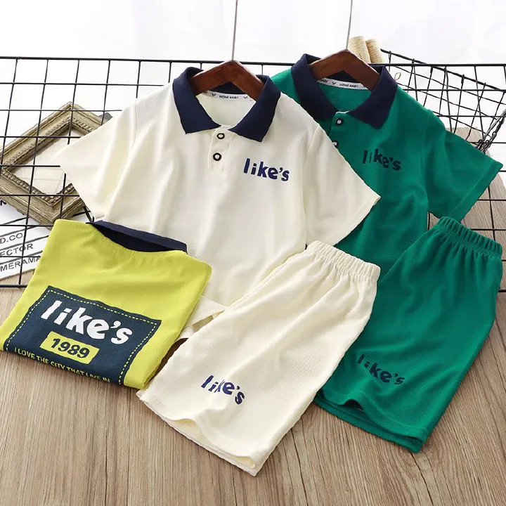 Summer New Kids' Waffle Short Sleeve Polo Shirt Sets for Boys and Girls, Korean Style Casual Outfits, Children's Wear Wholesale