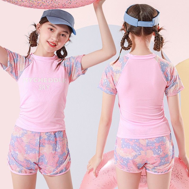 Children's swimwear, girls' split body Western style, small, medium, and large children aged 3-10, sports split body skirt style, girls' hot spring swimsuit, ertongt
