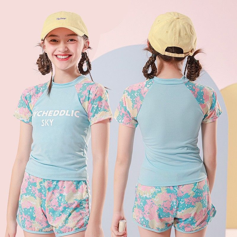Children's swimwear, girls' split body Western style, small, medium, and large children aged 3-10, sports split body skirt style, girls' hot spring swimsuit, ertongt