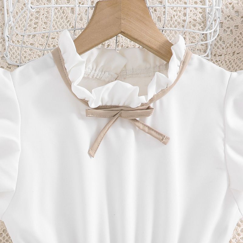 Girls' dress, summer new style, stylish flying sleeves, color blocked pleated children's temperament princess dress