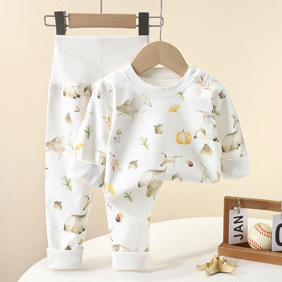 Baby, children's pure cotton underwear, boys' and girls' belly protection home clothes, high waisted autumn clothes, autumn pants set