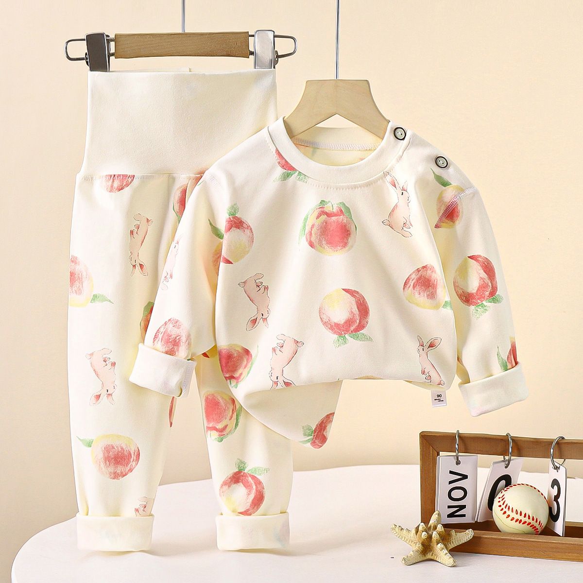 Baby, children's pure cotton underwear, boys' and girls' belly protection home clothes, high waisted autumn clothes, autumn pants set