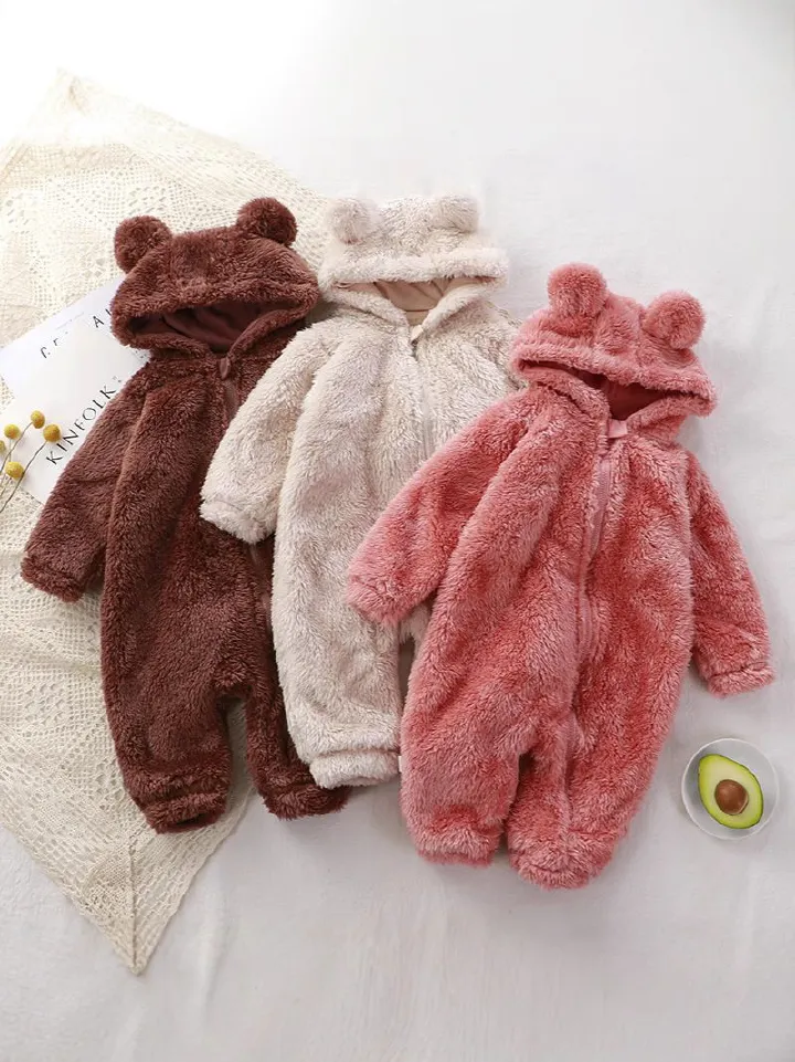 Baby jumpsuit, winter newborn warm crawling suit, baby plush outer cover, children's pajamas, teddy bear clothes