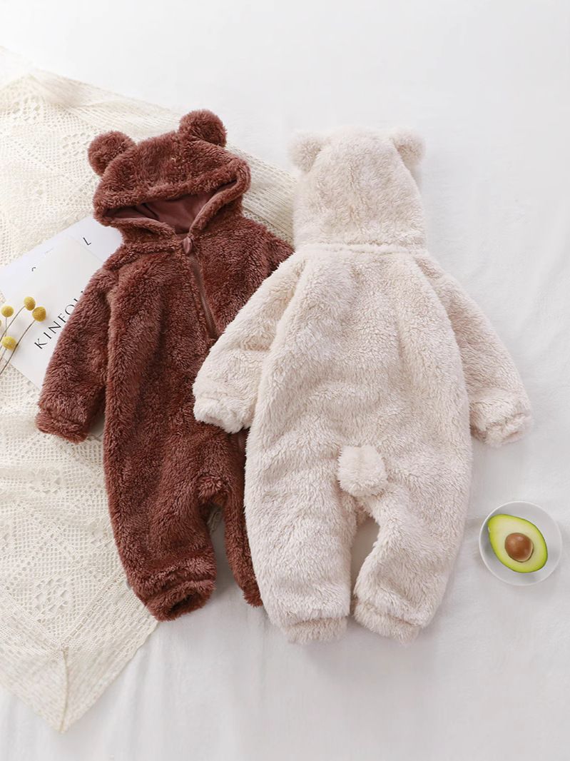 Baby jumpsuit, winter newborn warm crawling suit, baby plush outer cover, children's pajamas, teddy bear clothes