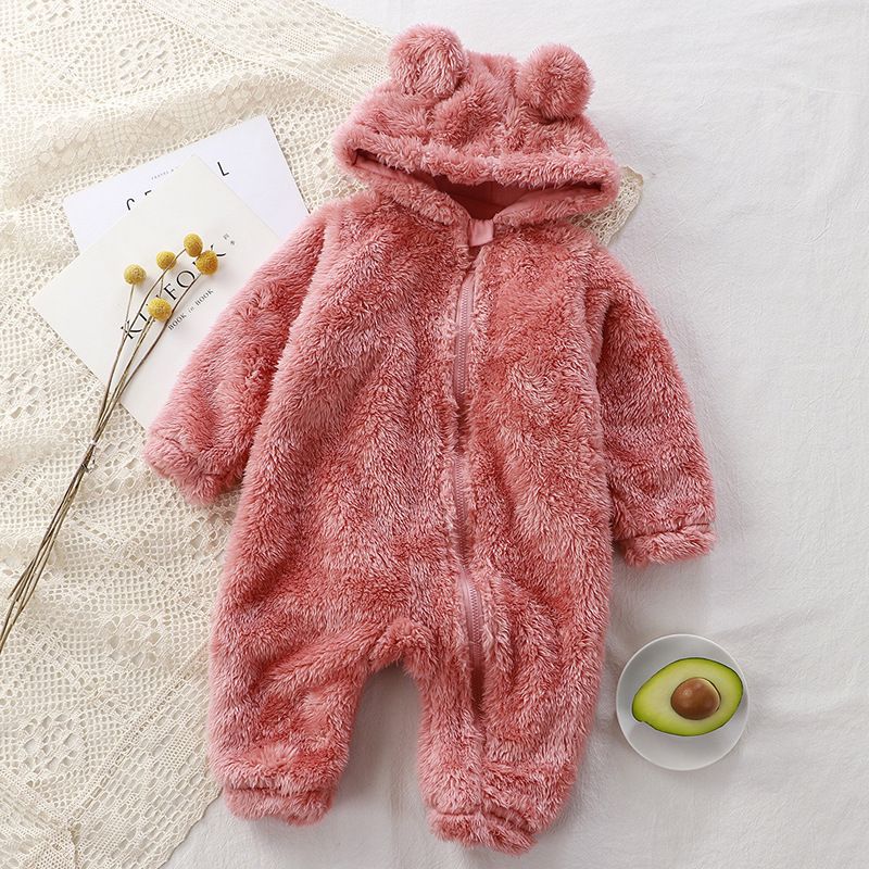 Baby jumpsuit, winter newborn warm crawling suit, baby plush outer cover, children's pajamas, teddy bear clothes