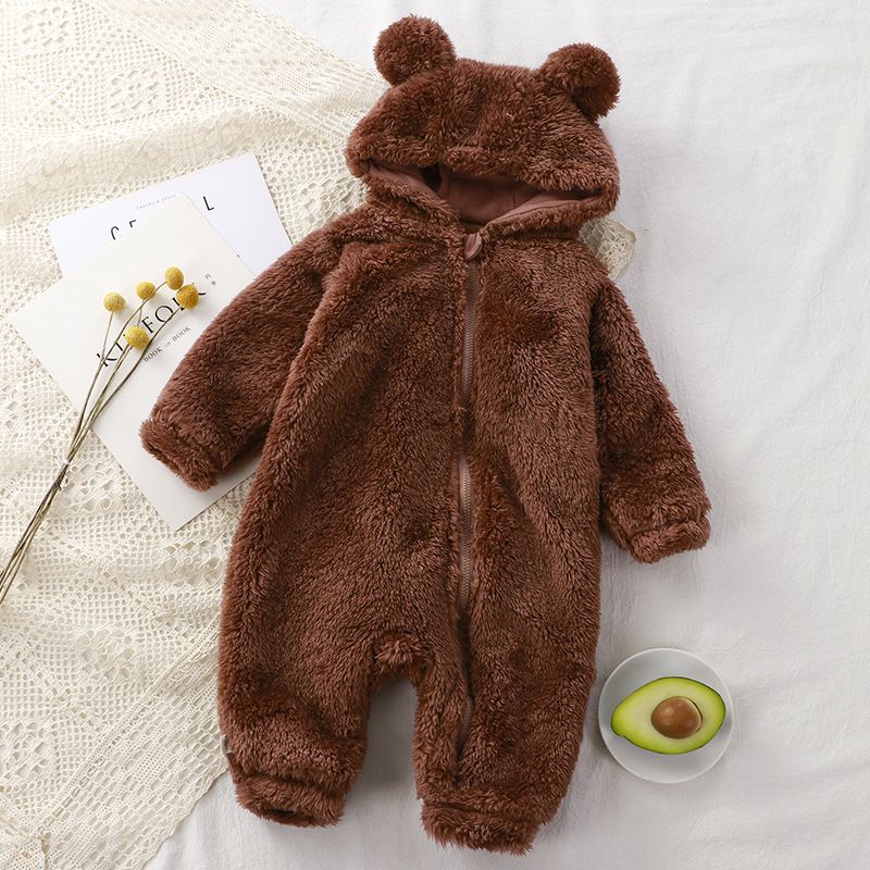 Baby jumpsuit, winter newborn warm crawling suit, baby plush outer cover, children's pajamas, teddy bear clothes