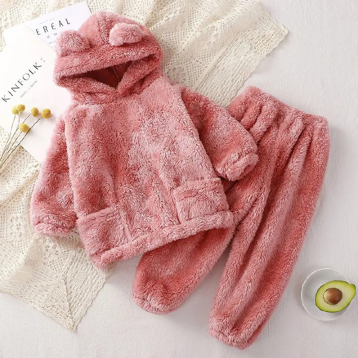 Children's sleepwear new autumn and winter teddy bear home set, cute children's outerwear warm coat, children's cover