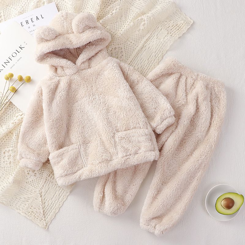 Children's sleepwear new autumn and winter teddy bear home set, cute children's outerwear warm coat, children's cover