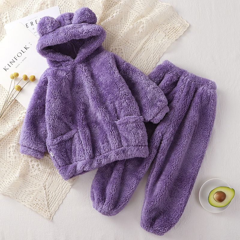 Children's sleepwear new autumn and winter teddy bear home set, cute children's outerwear warm coat, children's cover