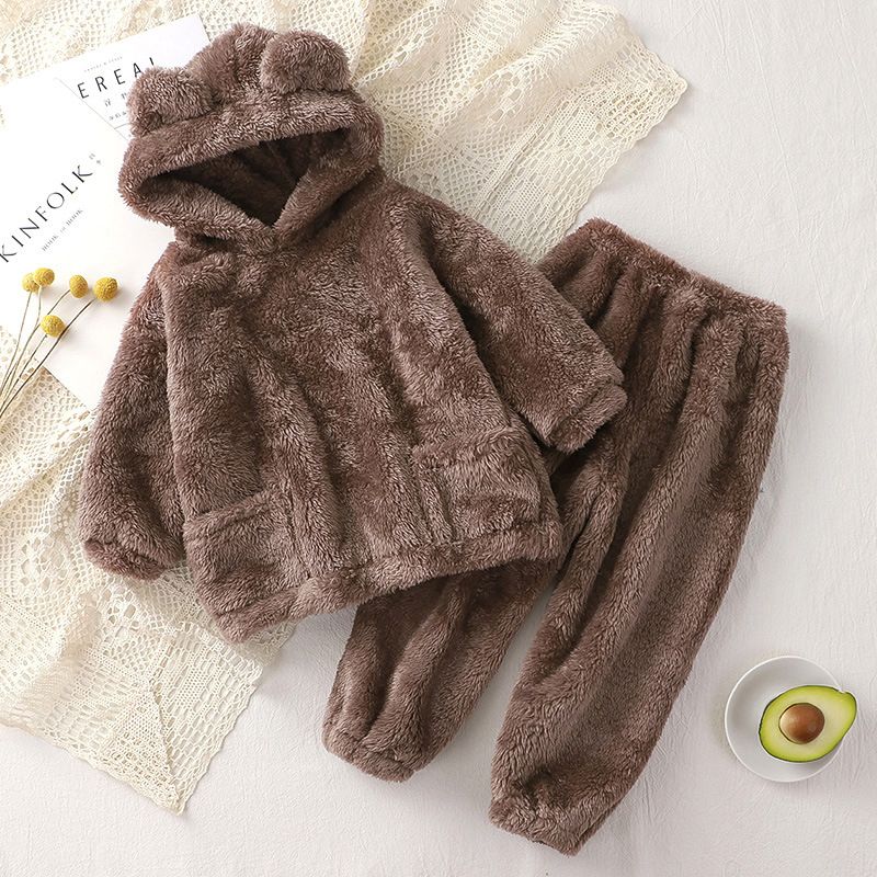 Children's sleepwear new autumn and winter teddy bear home set, cute children's outerwear warm coat, children's cover