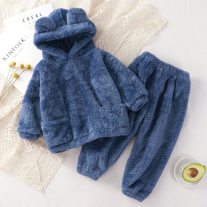 Children's sleepwear new autumn and winter teddy bear home set, cute children's outerwear warm coat, children's cover