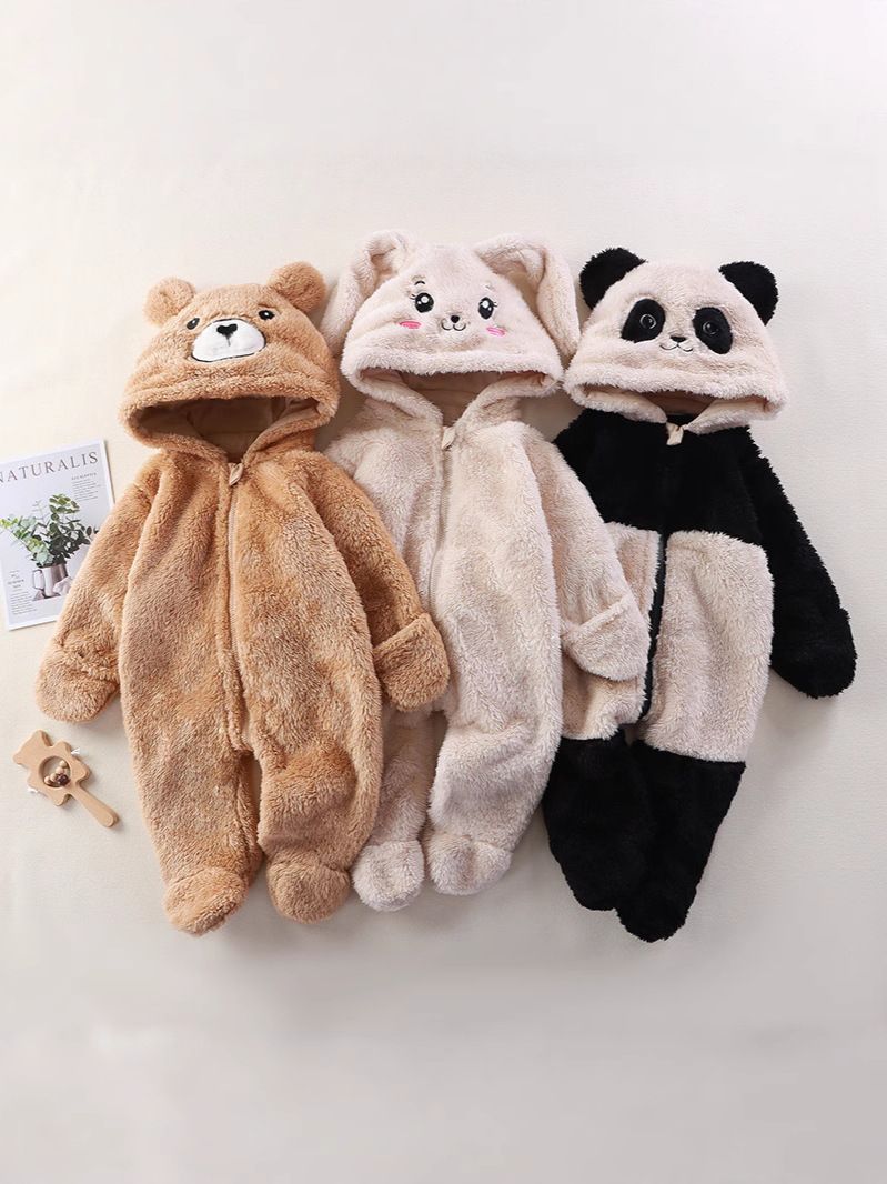 Baby home jumpsuit for autumn and winter, cute cartoon jumpsuit for babies, plush cover for going out