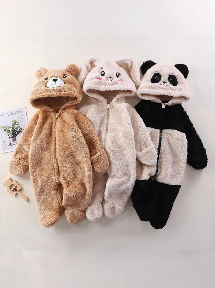 Baby home jumpsuit for autumn and winter, cute cartoon jumpsuit for babies, plush cover for going out