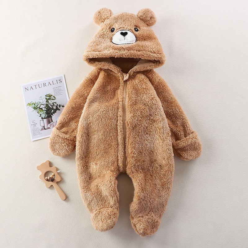 Baby home jumpsuit for autumn and winter, cute cartoon jumpsuit for babies, plush cover for going out