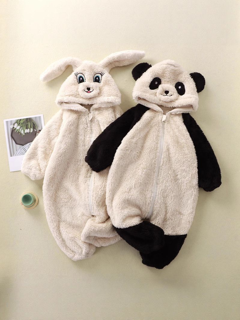 Baby cartoon bunny panda plush jumpsuit, cute baby warm coat, children's jumpsuit home cover