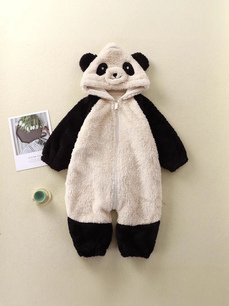 Baby cartoon bunny panda plush jumpsuit, cute baby warm coat, children's jumpsuit home cover