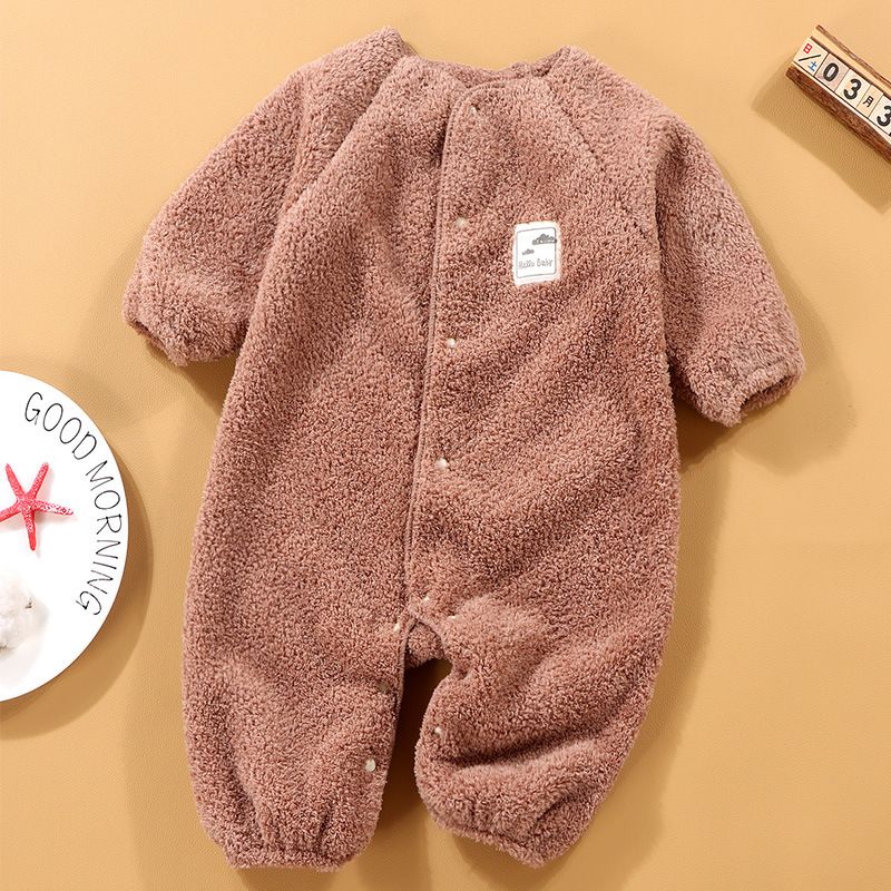Baby clothes, autumn and winter long sleeved jumpsuit with fleece, crawling clothes, baby's outdoor thick and warm jumpsuit