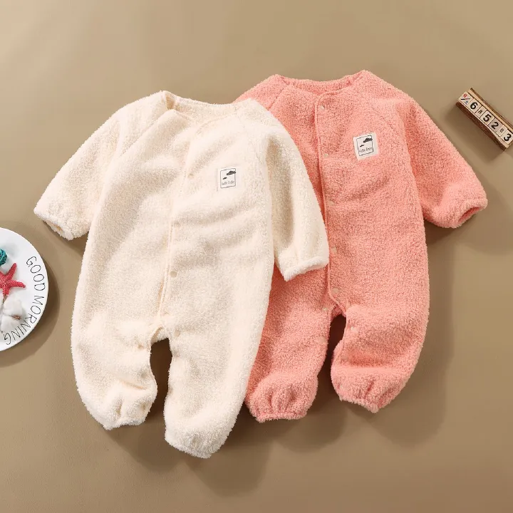 Baby clothes, autumn and winter long sleeved jumpsuit with fleece, crawling clothes, baby's outdoor thick and warm jumpsuit