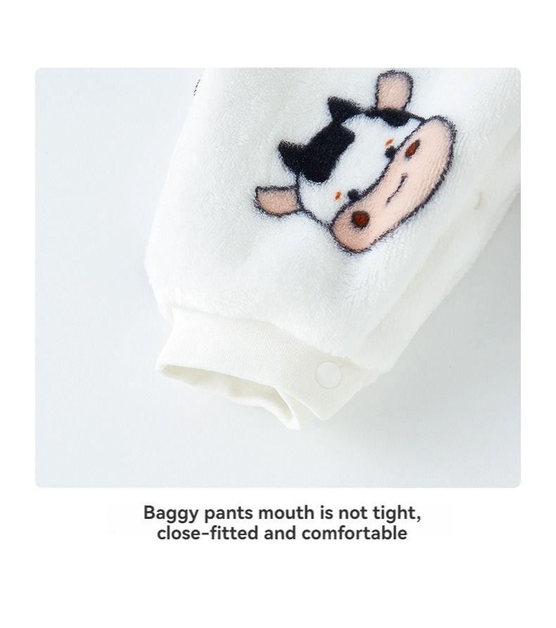 Baby fleece jumpsuit with thickened fleece for autumn and winter, children's coral fleece pajamas, home clothes