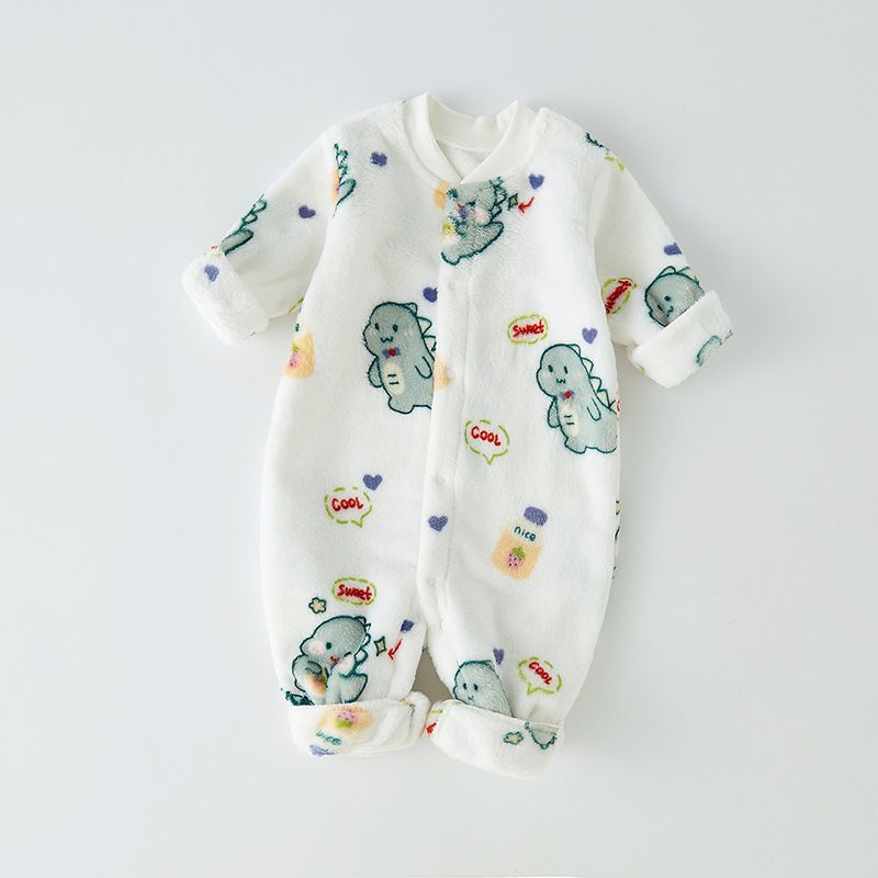 Baby fleece jumpsuit with thickened fleece for autumn and winter, children's coral fleece pajamas, home clothes