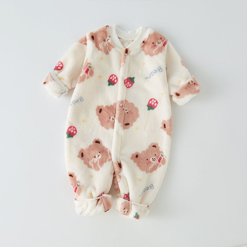 Baby fleece jumpsuit with thickened fleece for autumn and winter, children's coral fleece pajamas, home clothes