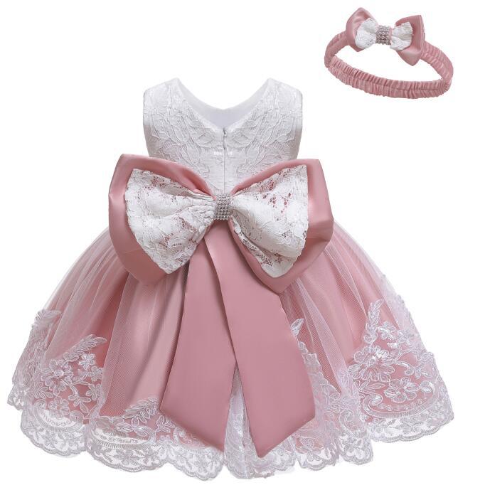 Baby's 100 day old formal dress with bow tie, headband, fluffy skirt, lace dress