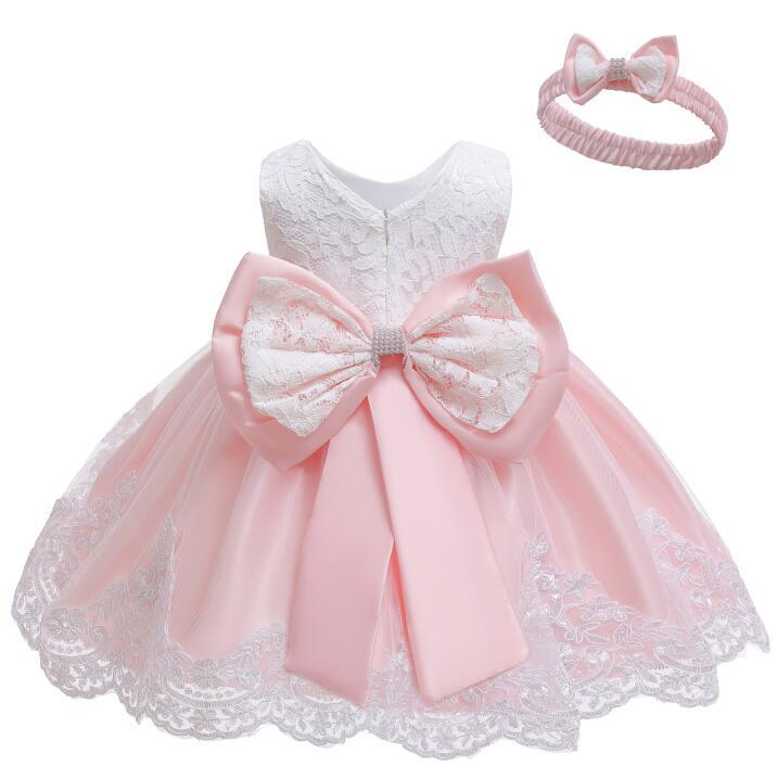 Baby's 100 day old formal dress with bow tie, headband, fluffy skirt, lace dress