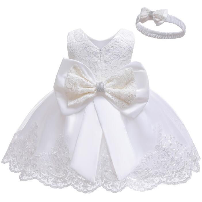 Baby's 100 day old formal dress with bow tie, headband, fluffy skirt, lace dress